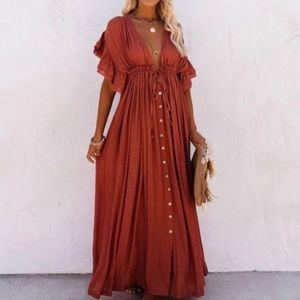 🔹New🔹Rust Western Boho Maxi Dress